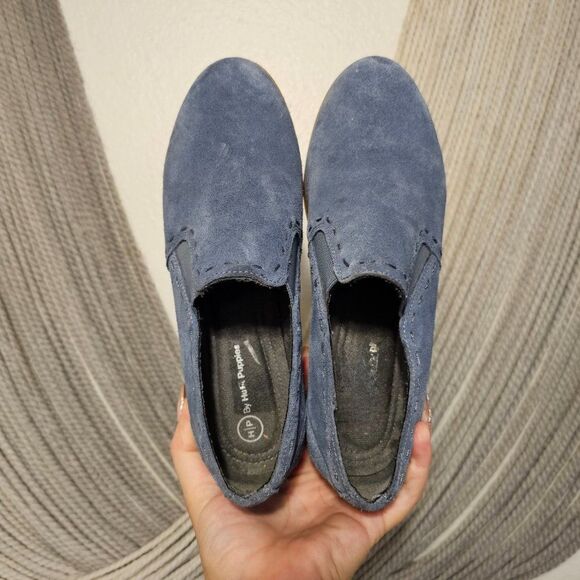 Hush Puppies "Moyen" Blue Suede Loafers Sz 7.5 - Picture 6 of 8